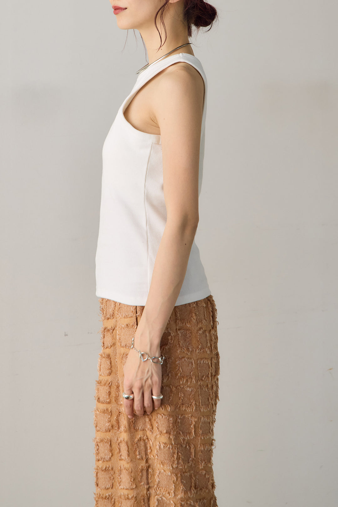 [予約/SET]シェルボタンクルーネックCD+カップ付きアメスリタンク+ライトツイードタックワイドパンツ(3set)