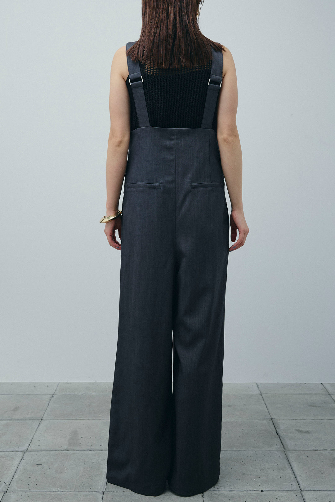 [予約/SET]ストライプBIGジレ+フィッシュネットノースリーブニット+ハイウエストワイドサロペット(3set)