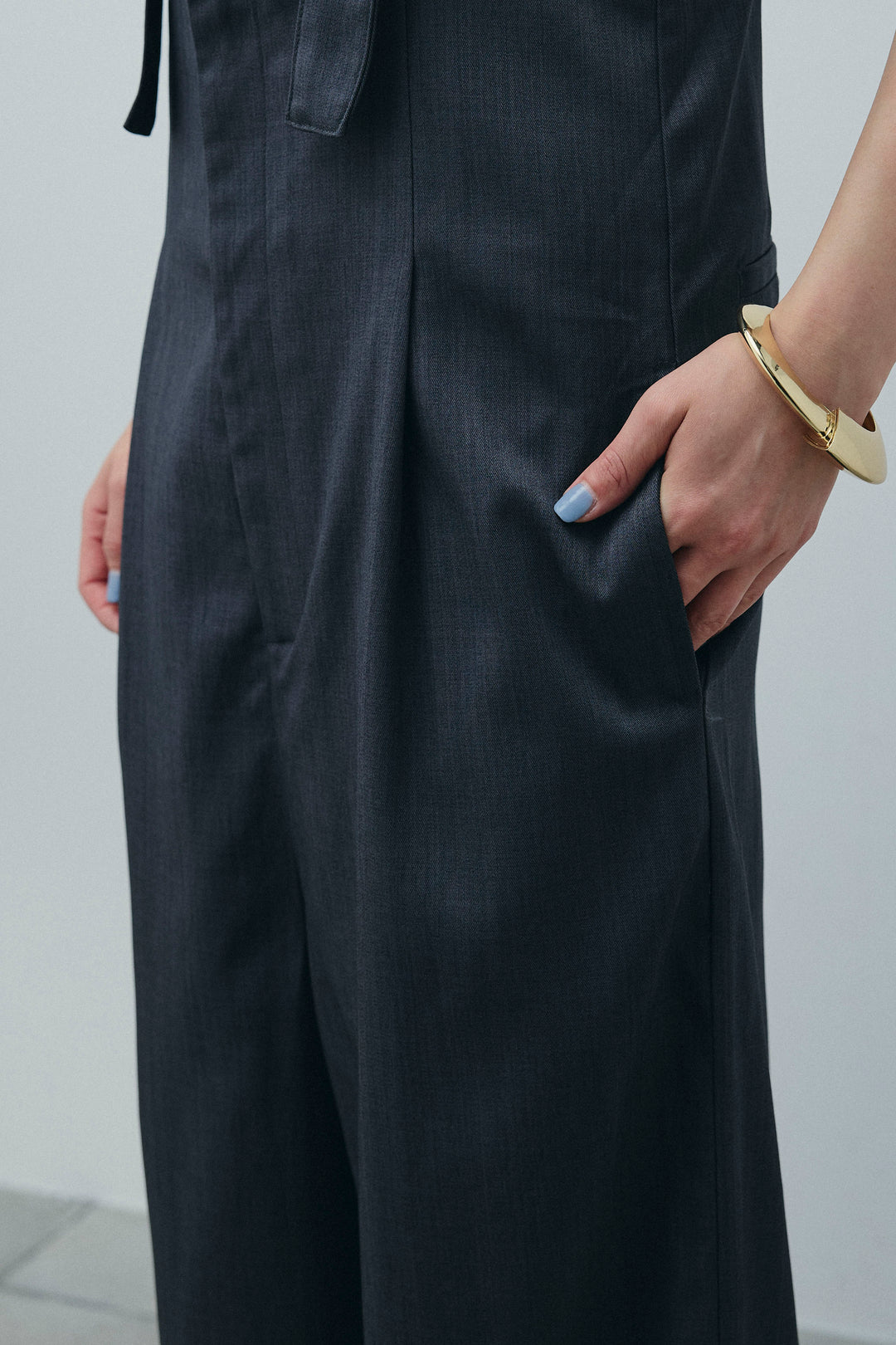 [予約/SET]ストライプBIGジレ+フィッシュネットノースリーブニット+ハイウエストワイドサロペット(3set)