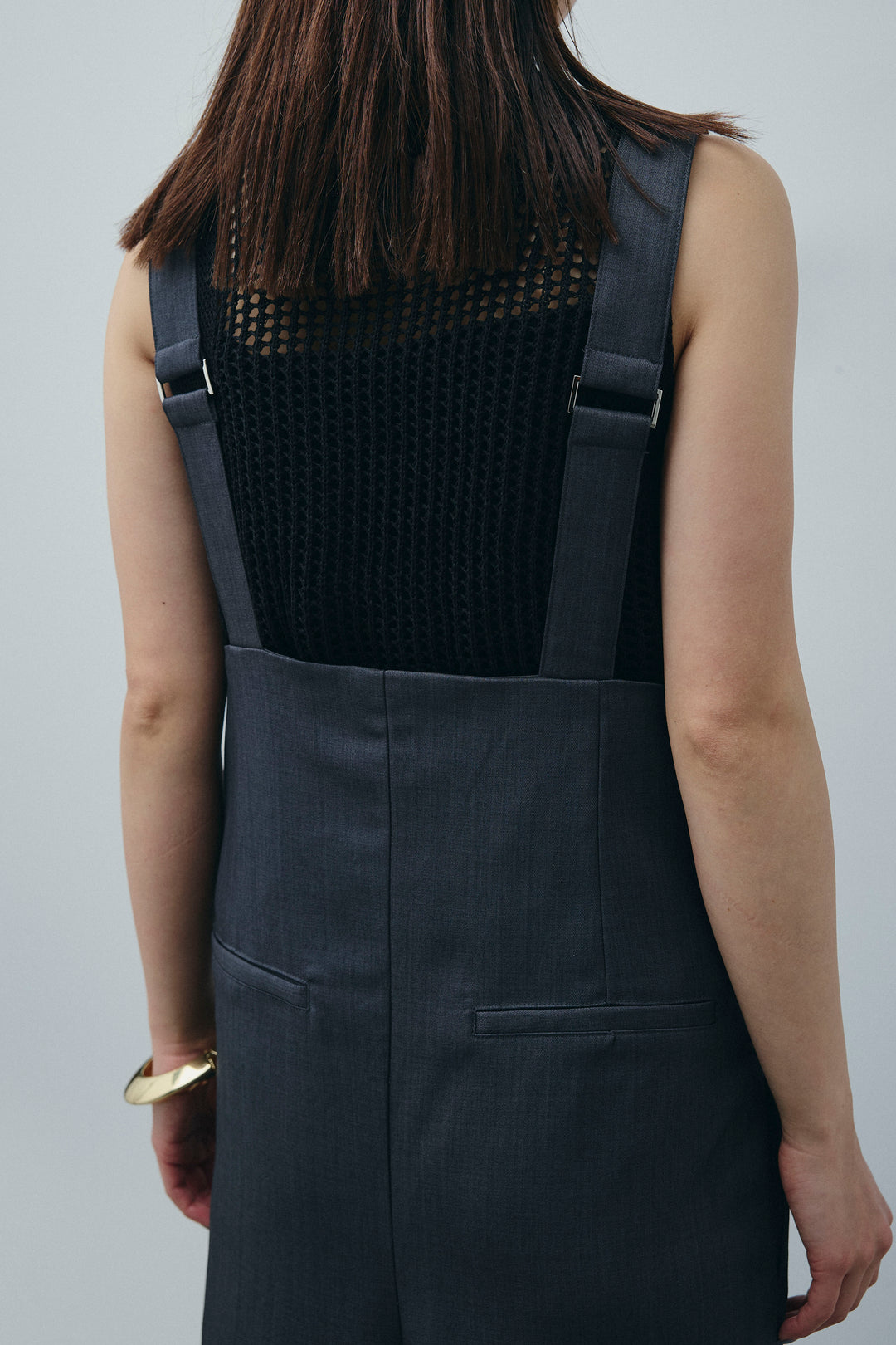 [予約/SET]ストライプBIGジレ+フィッシュネットノースリーブニット+ハイウエストワイドサロペット(3set)