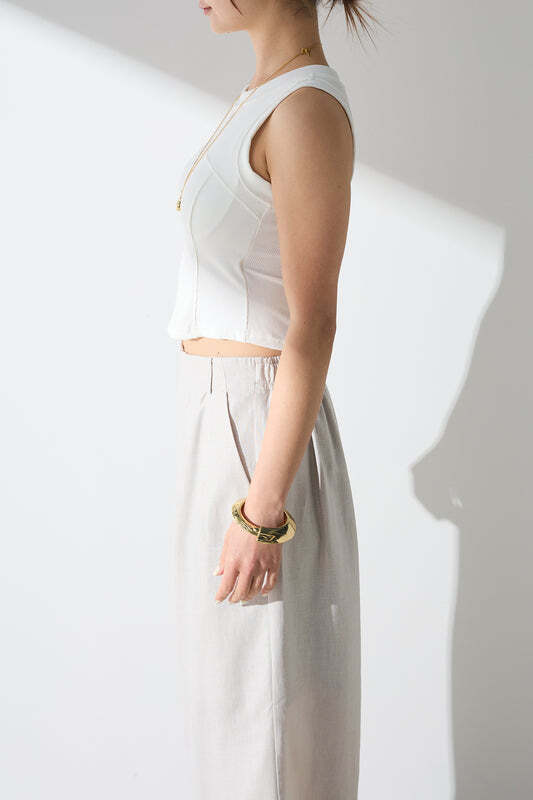 [予約/SET]デザインポケットベスト+トーションレースコットンキャミ+リブ切り替えタンクトップ+かすれシアーイージーパンツ(4set)