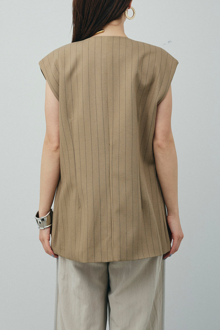 [予約/SET]ストライプBIGジレ+フィッシュネットノースリーブニット+ハイウエストワイドサロペット(3set)