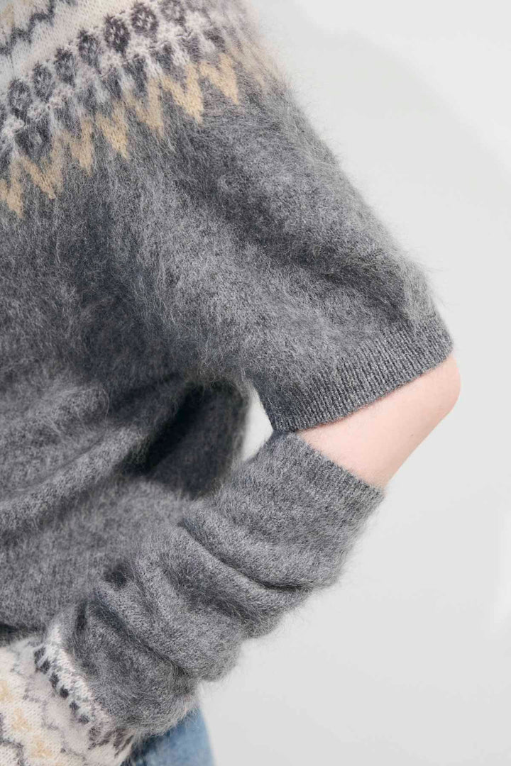 [予約/SET]ノルディック柄シャギーニット＆アームウォーマーSET+アクセントパールデニムパンツ(2set)