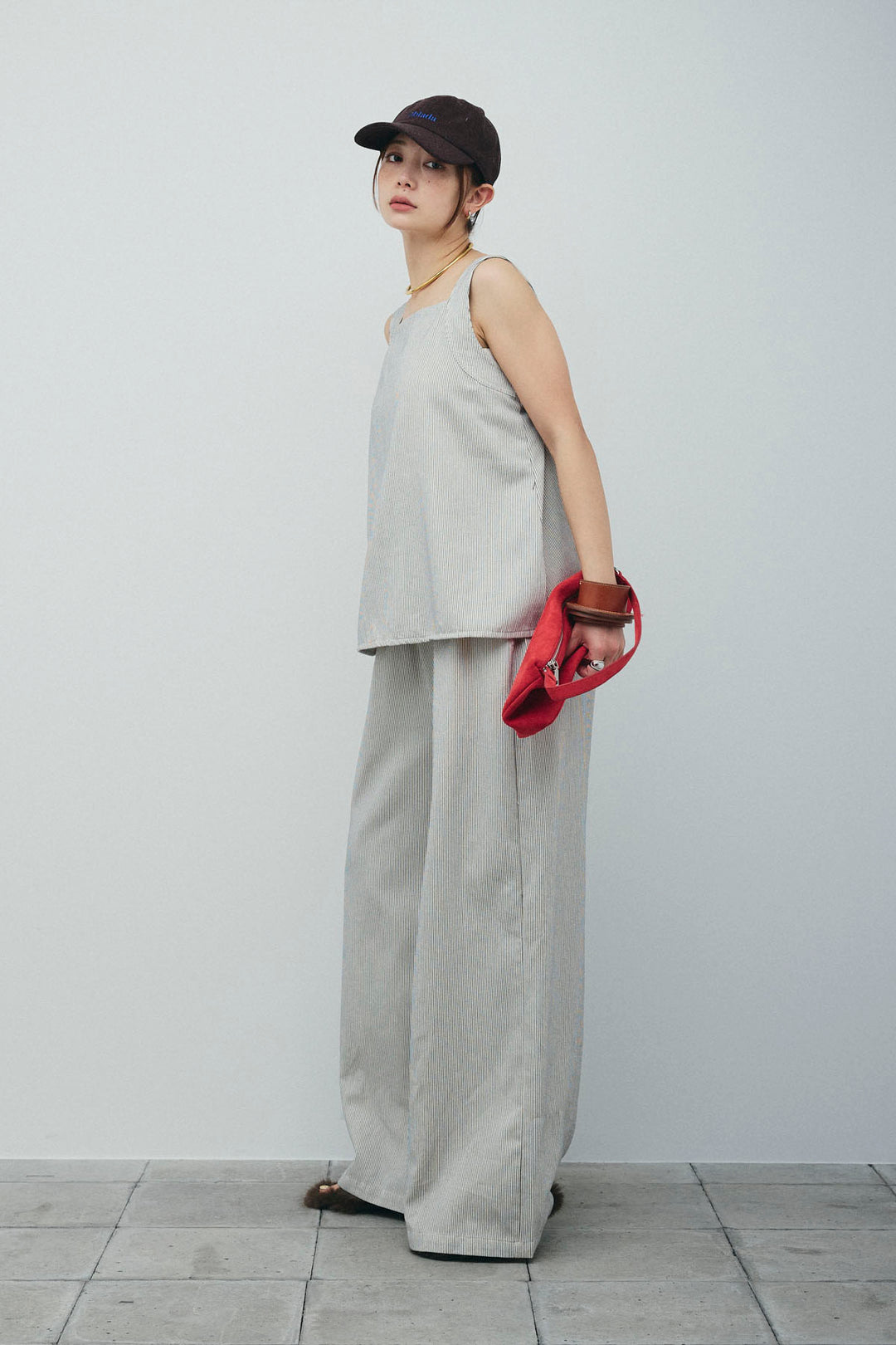 [予約]スクエアネックストライプセットアップ