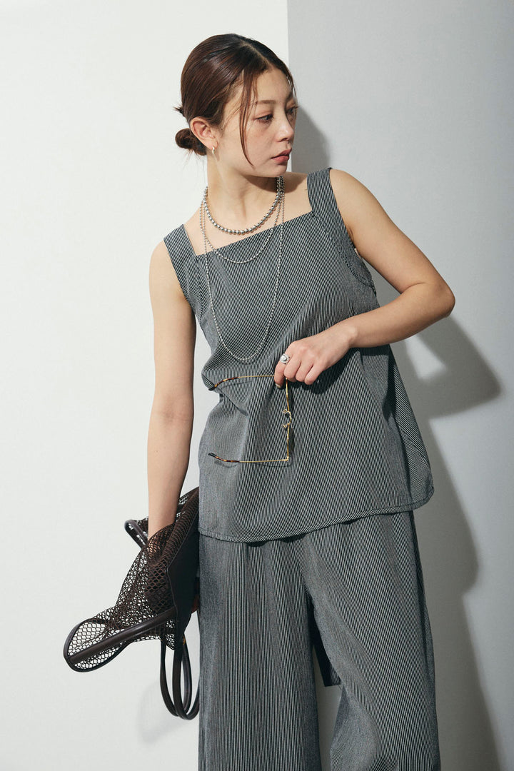 [予約]スクエアネックストライプセットアップ