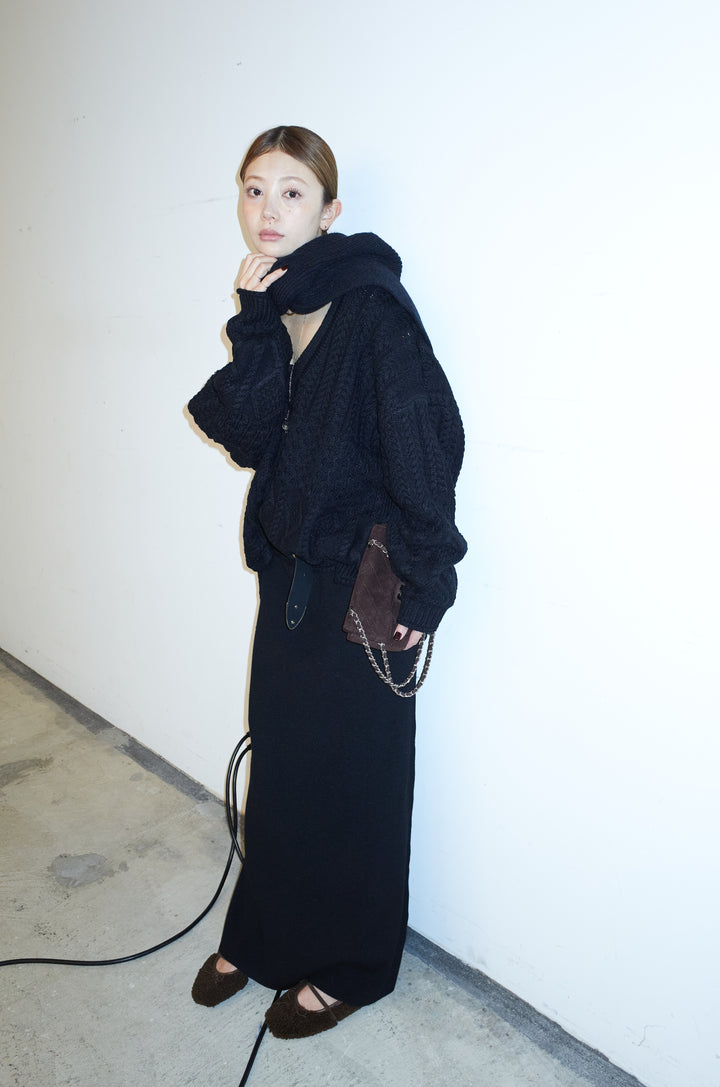 [予約/SET]ケーブルVニットセーター+リブニットナロースカート(2set)