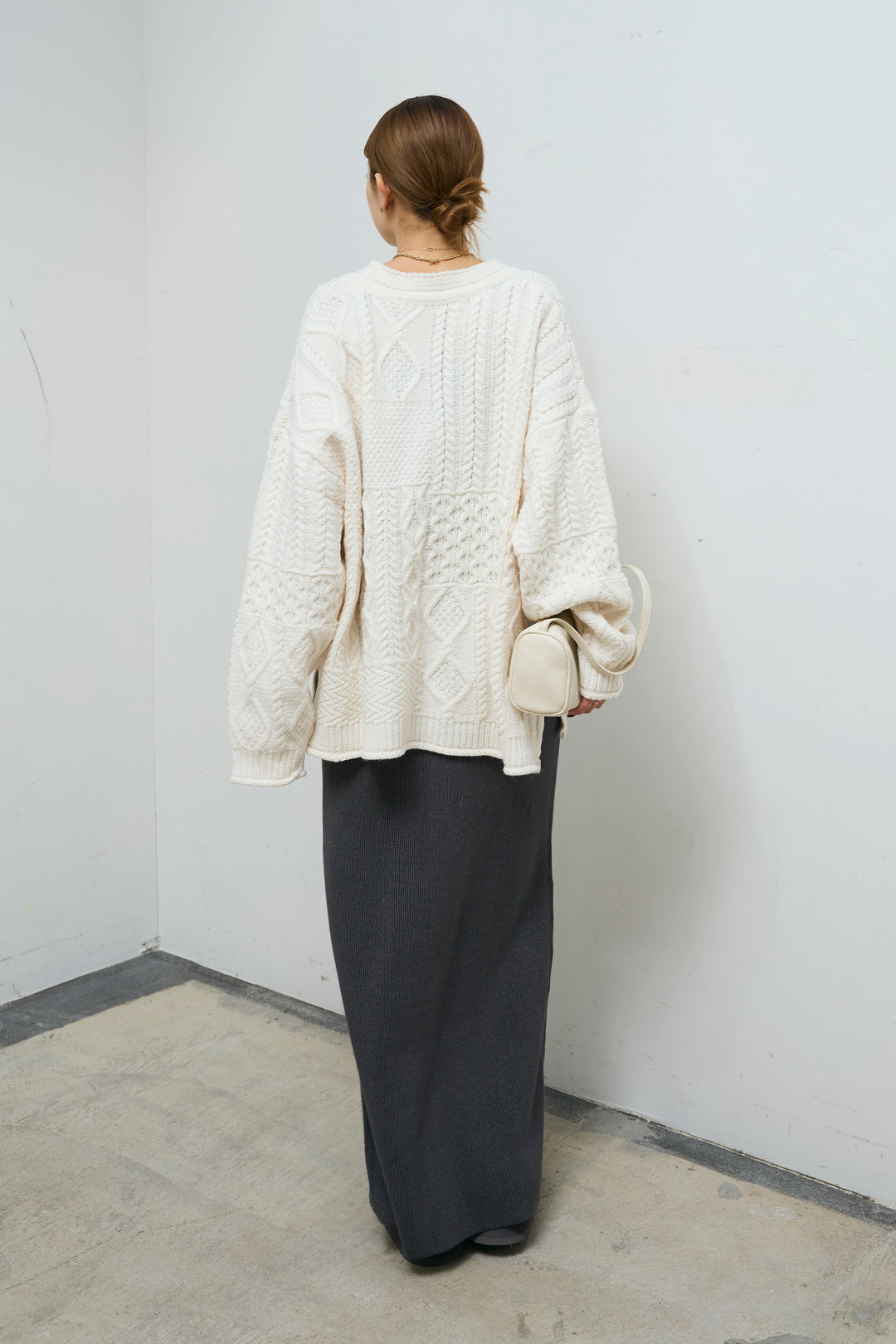 [予約/SET]ケーブルVニットセーター+リブニットナロースカート(2set)