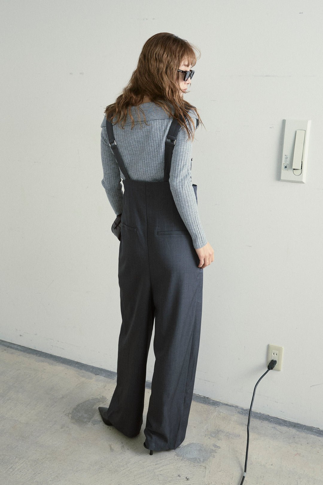 [予約/SET]ダブルジップオフショルリブニット+ハイウエストワイドサロペット(2set)