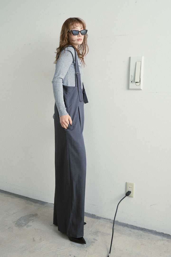 [予約/SET]ダブルジップオフショルリブニット+ハイウエストワイドサロペット(2set)