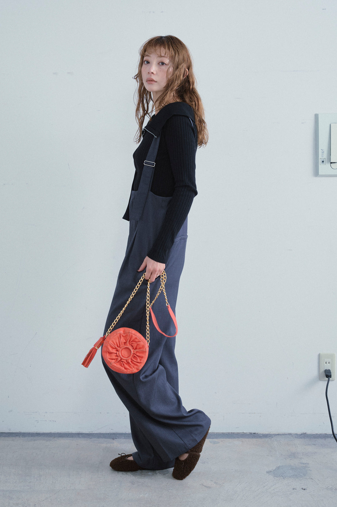 [予約/SET]ダブルジップオフショルリブニット+ハイウエストワイドサロペット(2set)