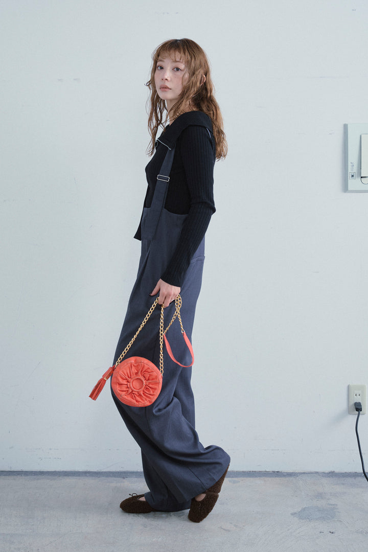 [予約/SET]ダブルジップオフショルリブニット+ハイウエストワイドサロペット(2set)