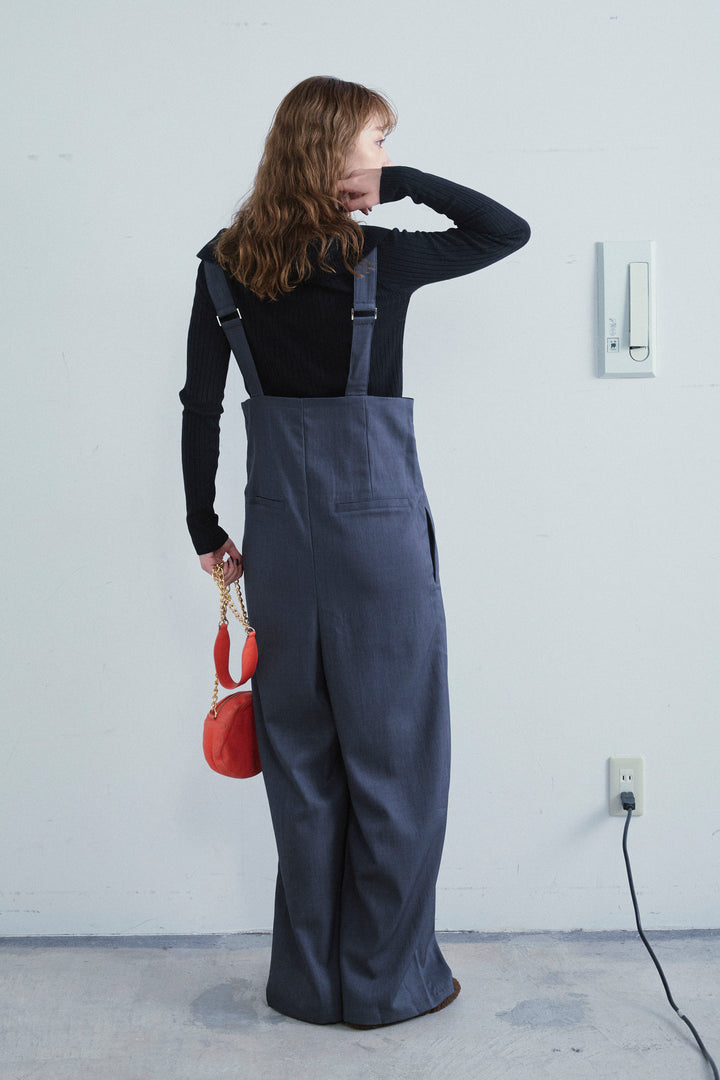 [予約/SET]ダブルジップオフショルリブニット+ハイウエストワイドサロペット(2set)