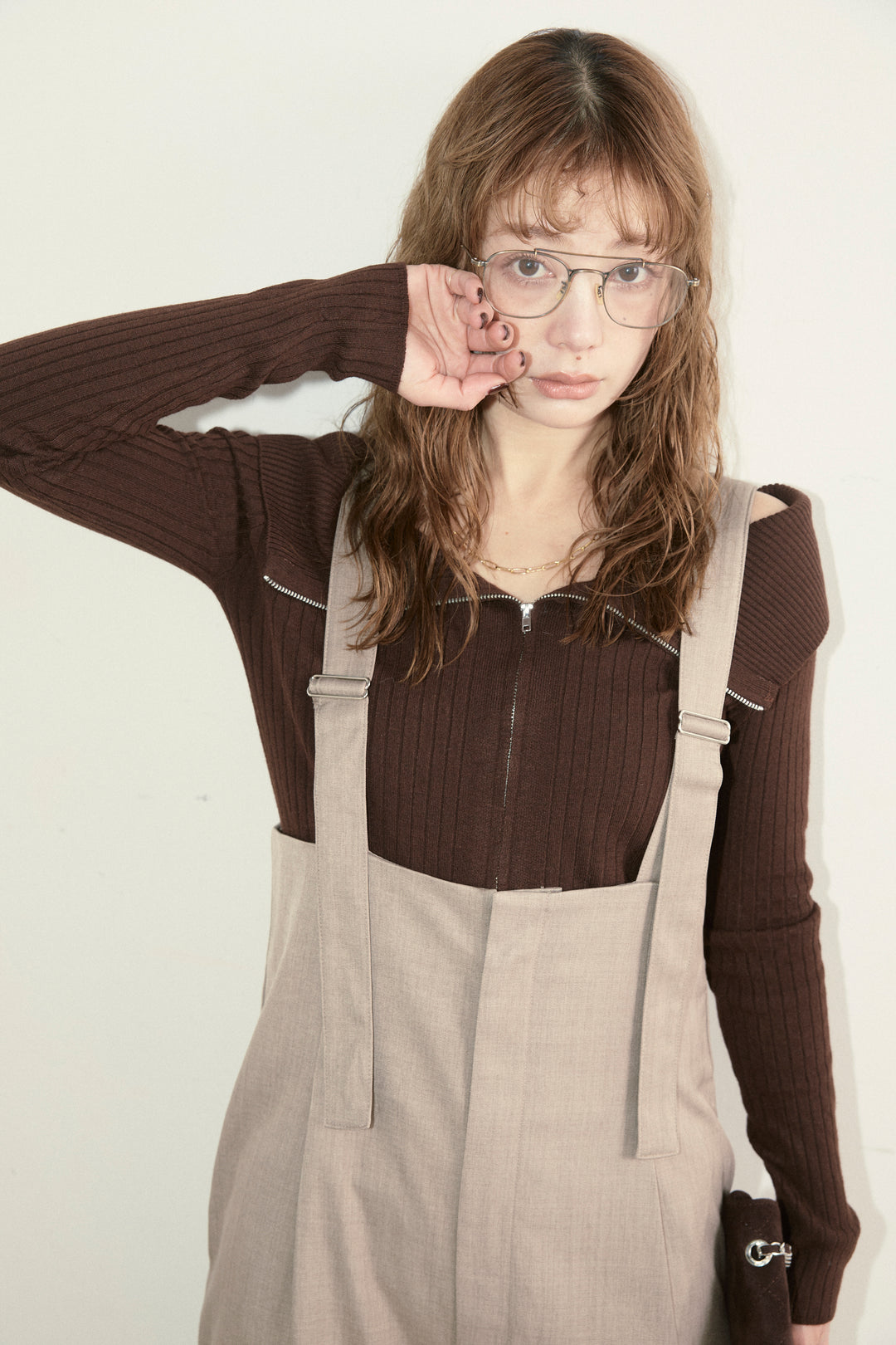 [予約]ダブルジップオフショルリブニット