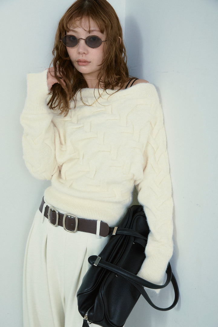 [予約]ケーブルワイドボートネックニット