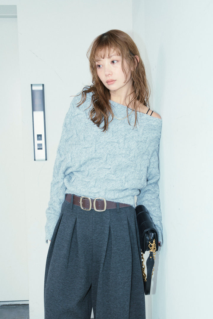 [予約]ケーブルワイドボートネックニット