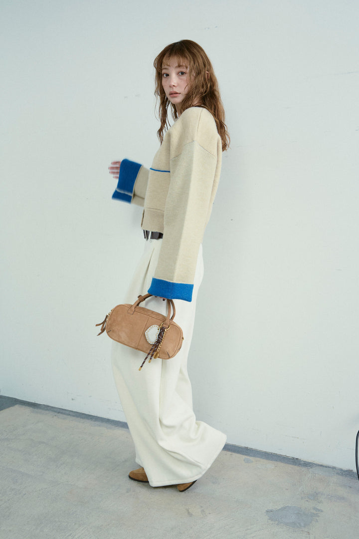 [予約/SET]アルパカタッチダブルフェイス配色カーデ+ベルト付きスゥイッチングタックパンツ(2set)