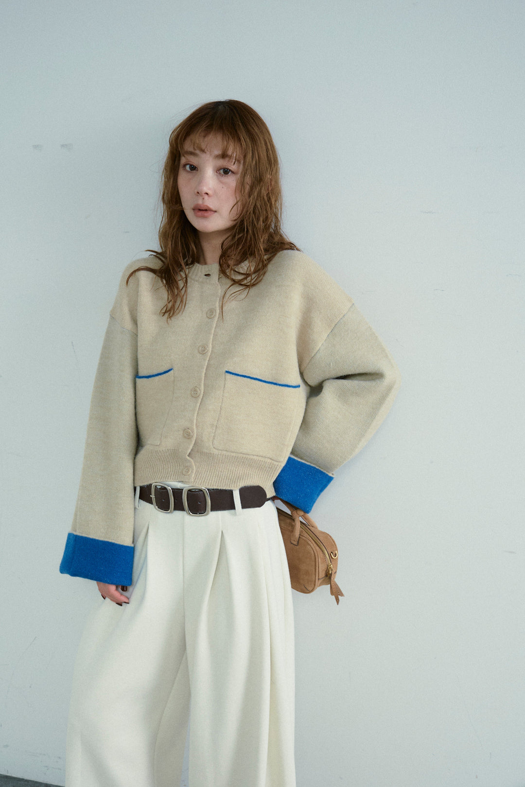 [予約]アルパカタッチダブルフェイス配色カーデ