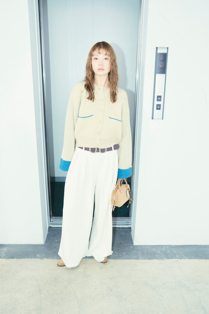 [予約/SET]アルパカタッチダブルフェイス配色カーデ+ベルト付きスゥイッチングタックパンツ(2set)