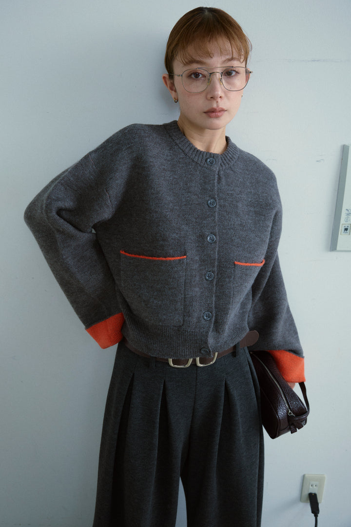 [予約]アルパカタッチダブルフェイス配色カーデ