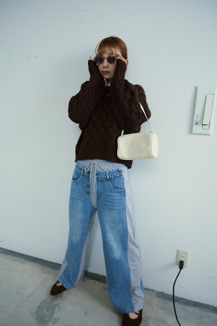 [予約/SET]バルキーケーブルPO+スウェット切り替えデニムパンツ(2set)