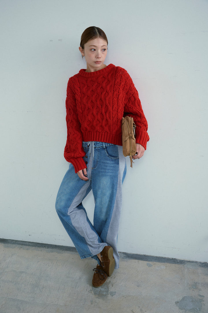 [予約/SET]バルキーケーブルPO+スウェット切り替えデニムパンツ(2set)