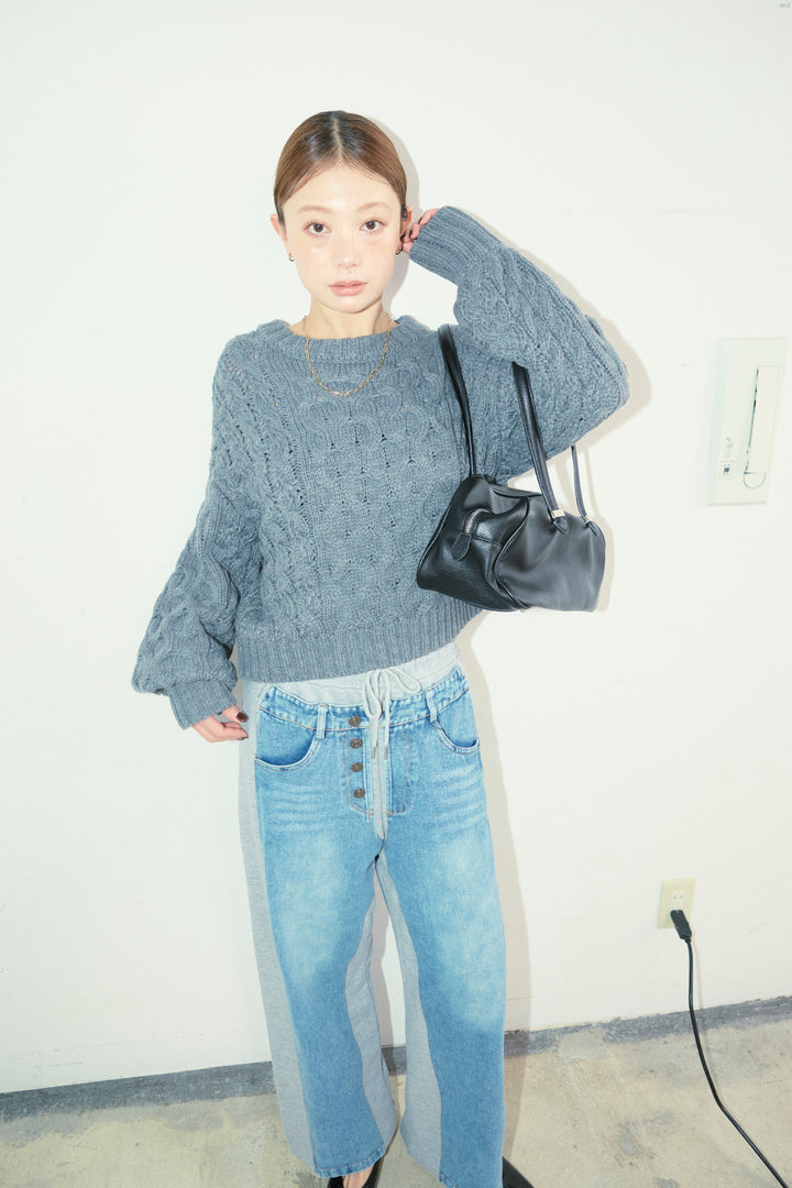 [予約/SET]バルキーケーブルPO+スウェット切り替えデニムパンツ(2set)