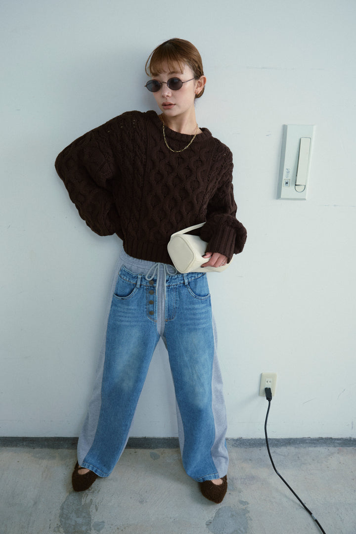 [予約/SET]バルキーケーブルPO+スウェット切り替えデニムパンツ(2set)
