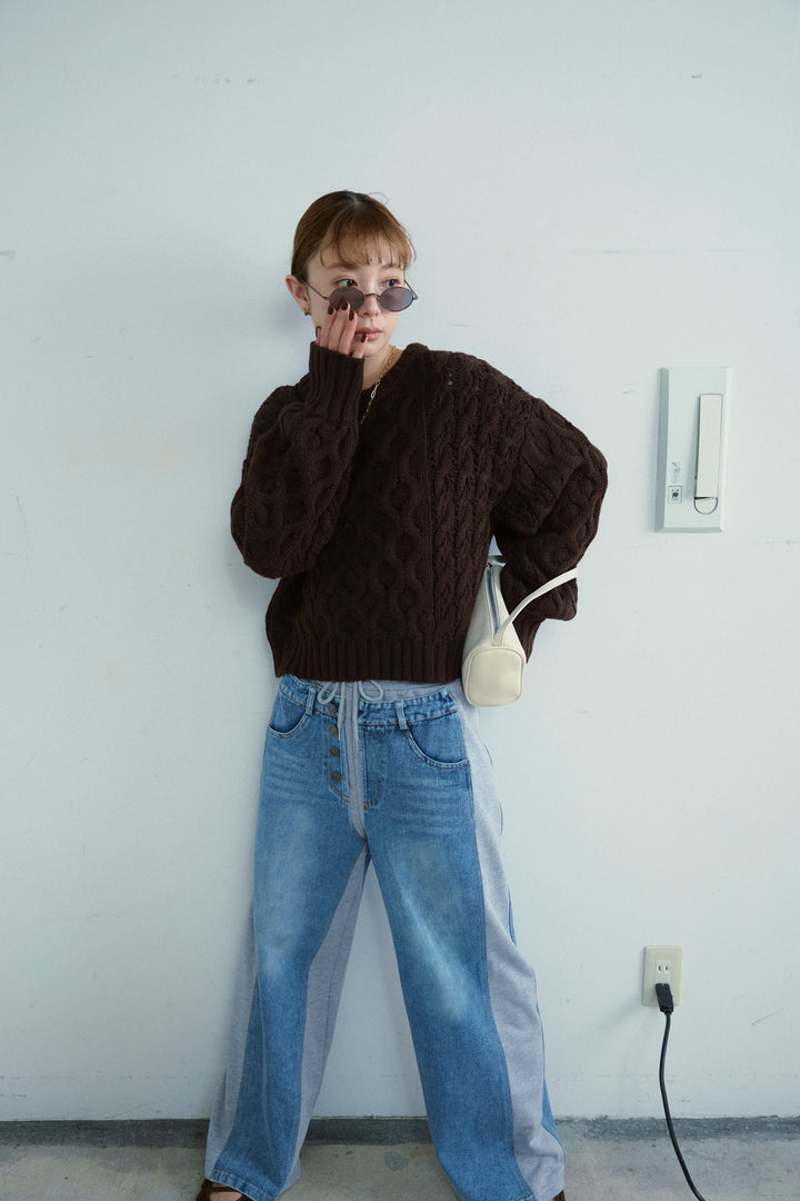 [予約/SET]バルキーケーブルPO+スウェット切り替えデニムパンツ(2set)