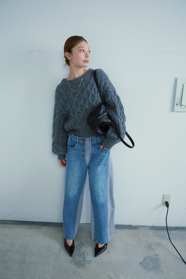 [予約/SET]バルキーケーブルPO+スウェット切り替えデニムパンツ(2set)