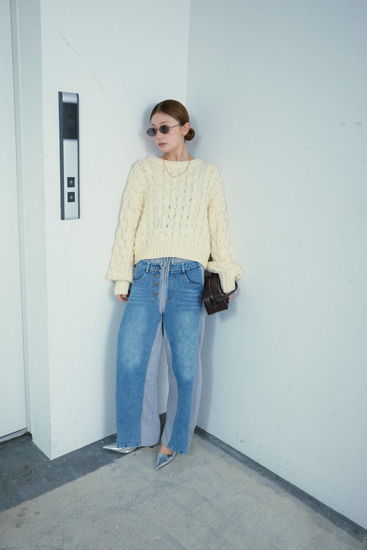 [予約/SET]バルキーケーブルPO+スウェット切り替えデニムパンツ(2set)