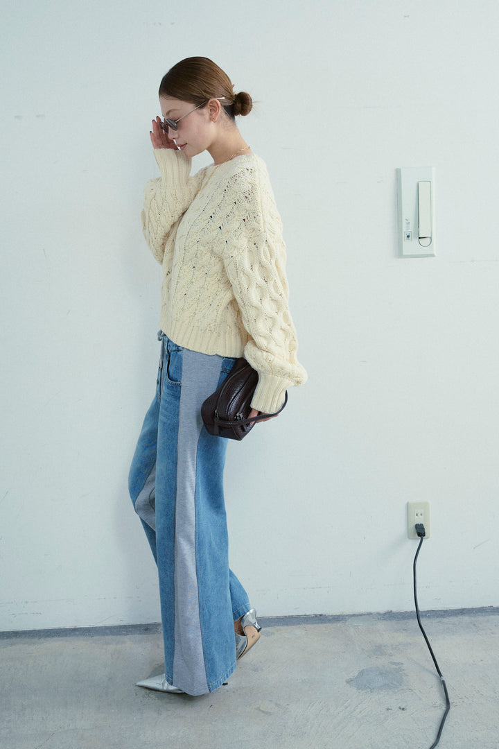 [予約/SET]バルキーケーブルPO+スウェット切り替えデニムパンツ(2set)