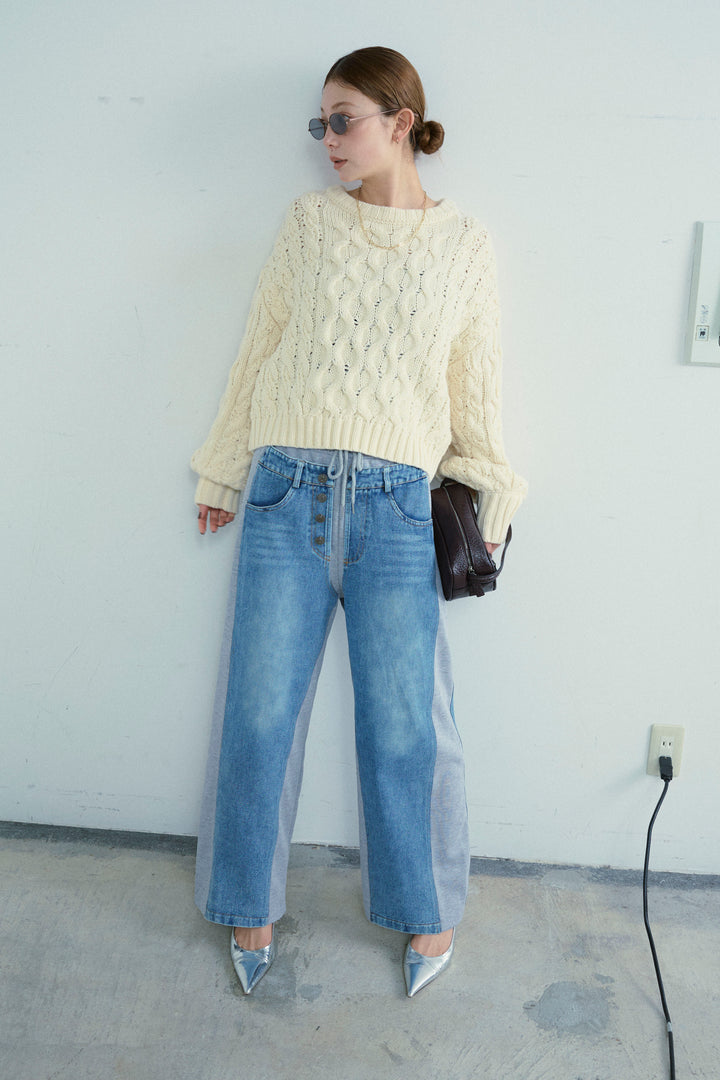 [予約/SET]バルキーケーブルPO+スウェット切り替えデニムパンツ(2set)