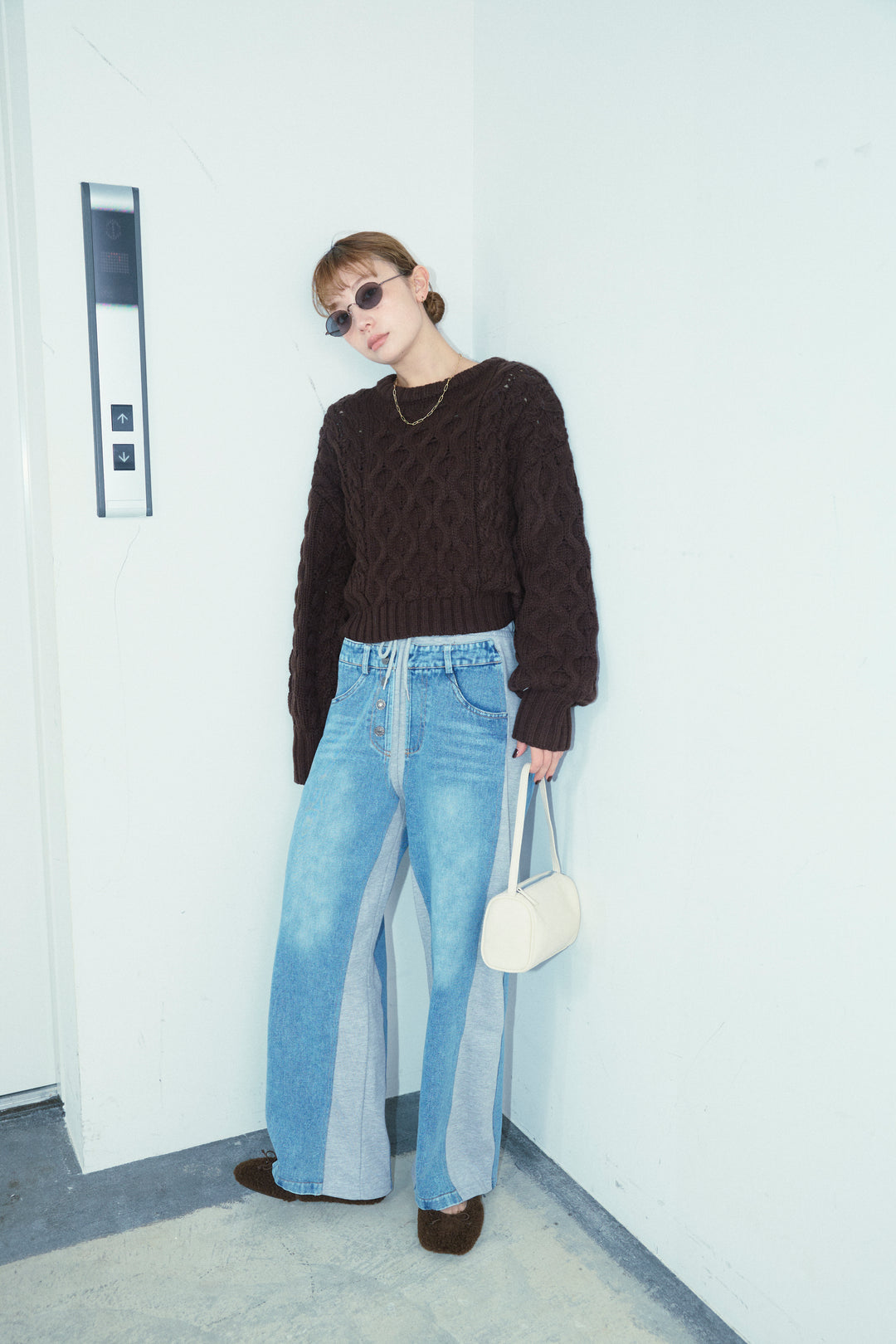 [予約/SET]バルキーケーブルPO+スウェット切り替えデニムパンツ(2set)