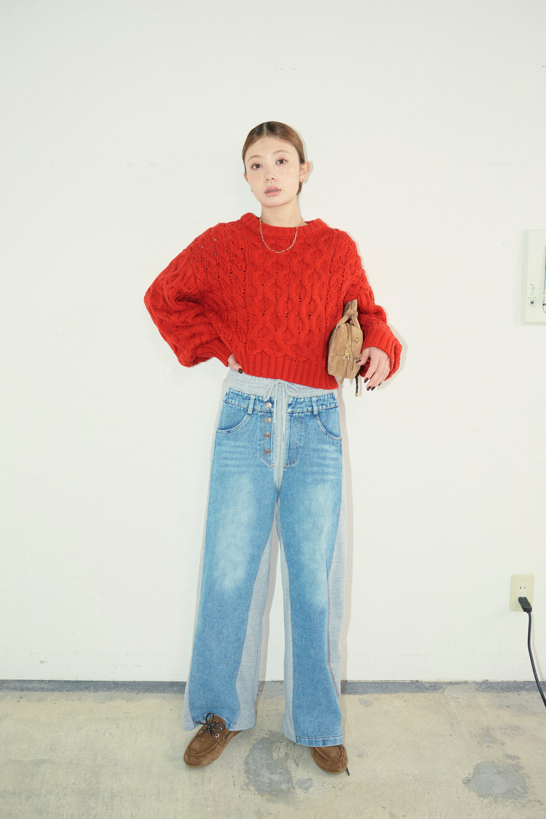 [予約/SET]バルキーケーブルPO+スウェット切り替えデニムパンツ(2set)