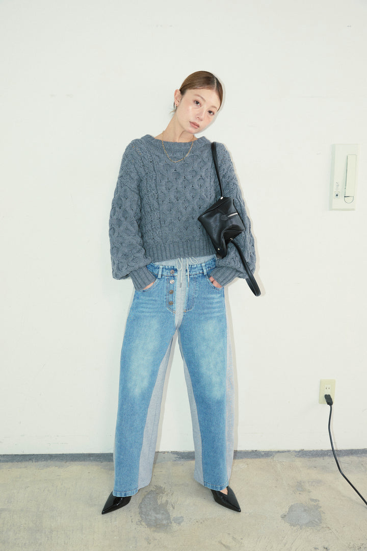 [予約/SET]バルキーケーブルPO+スウェット切り替えデニムパンツ(2set)