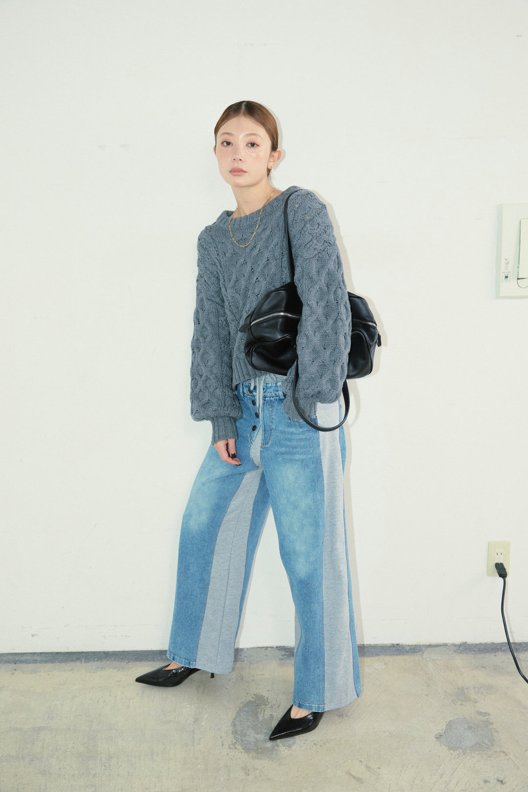 [予約/SET]バルキーケーブルPO+スウェット切り替えデニムパンツ(2set)