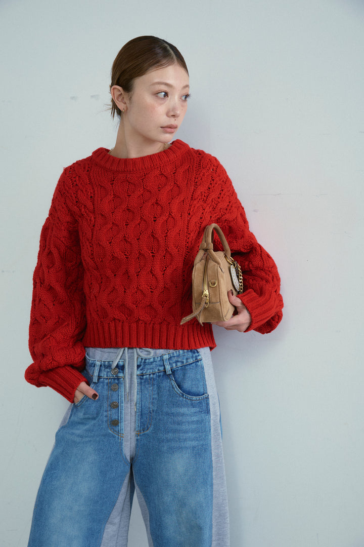 [予約/SET]バルキーケーブルPO+スウェット切り替えデニムパンツ(2set)