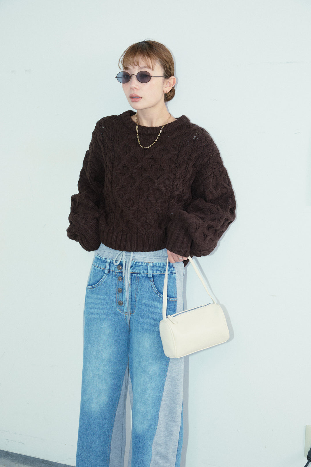 [予約/SET]バルキーケーブルPO+スウェット切り替えデニムパンツ(2set)