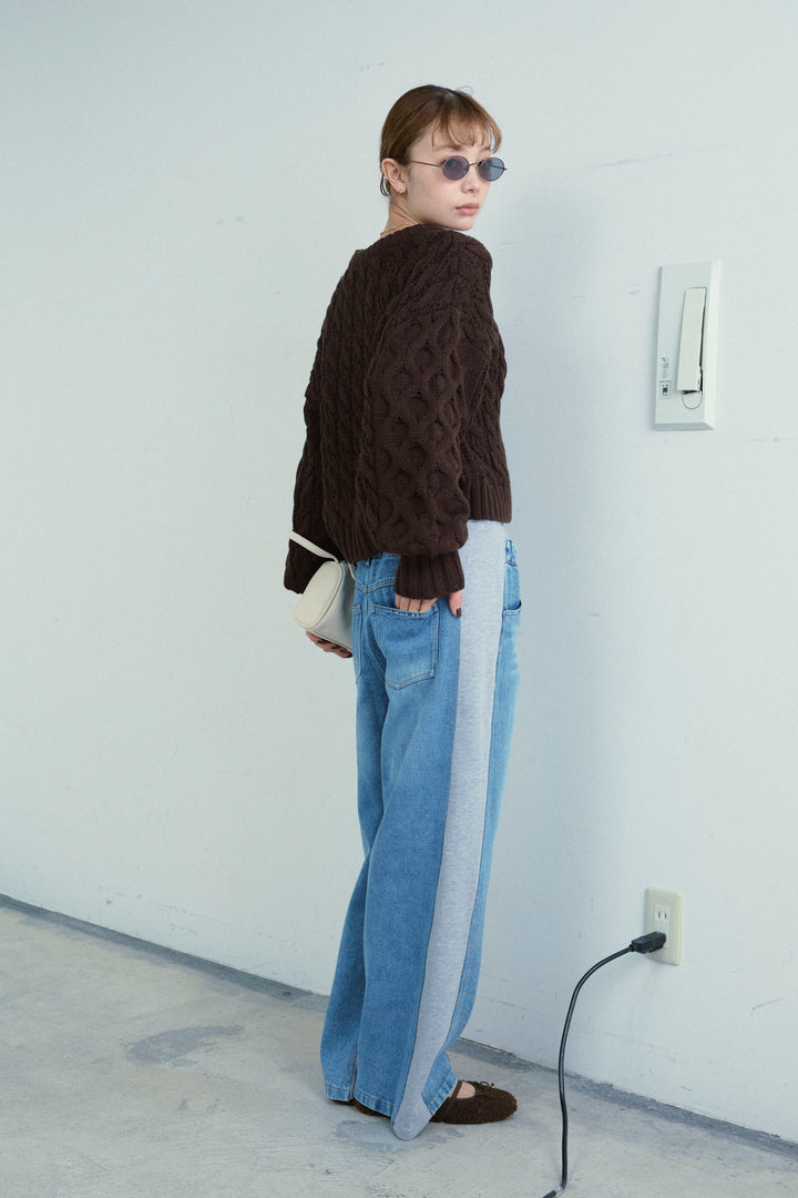 [予約/SET]バルキーケーブルPO+スウェット切り替えデニムパンツ(2set)
