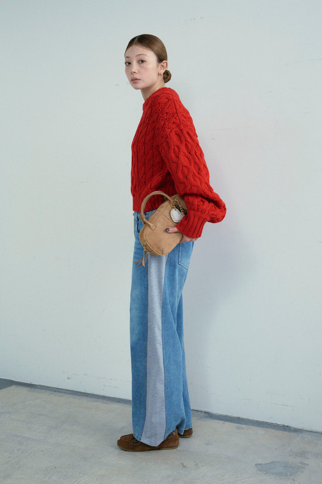 [予約/SET]バルキーケーブルPO+スウェット切り替えデニムパンツ(2set)