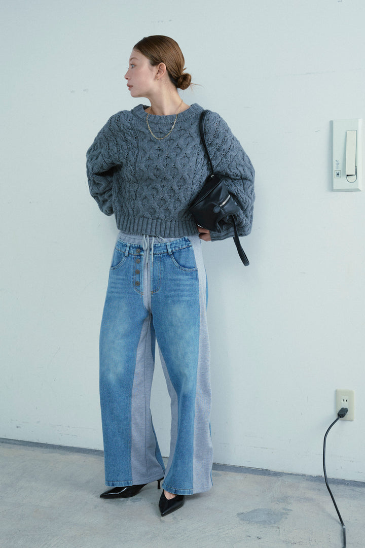 [予約/SET]バルキーケーブルPO+スウェット切り替えデニムパンツ(2set)