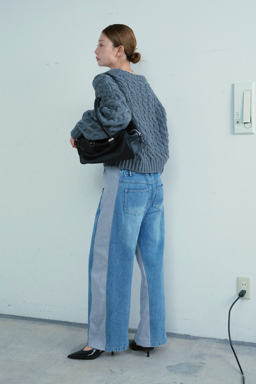 [予約/SET]バルキーケーブルPO+スウェット切り替えデニムパンツ(2set)