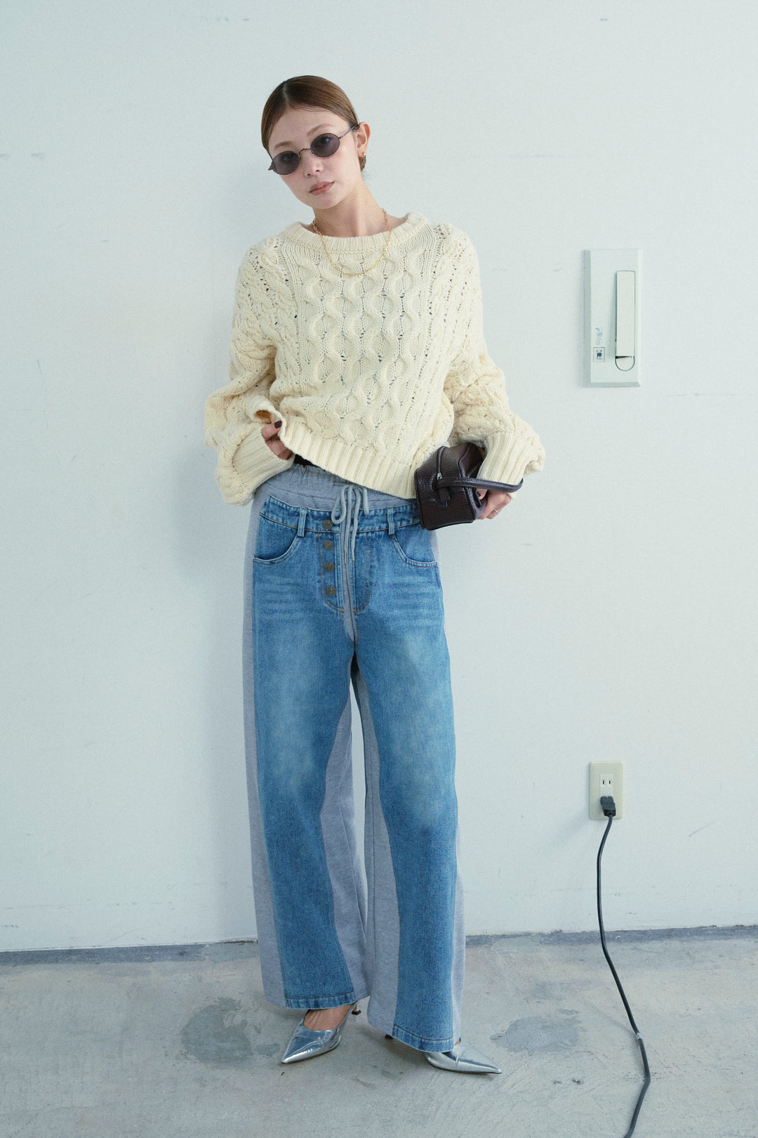 [予約/SET]バルキーケーブルPO+スウェット切り替えデニムパンツ(2set)