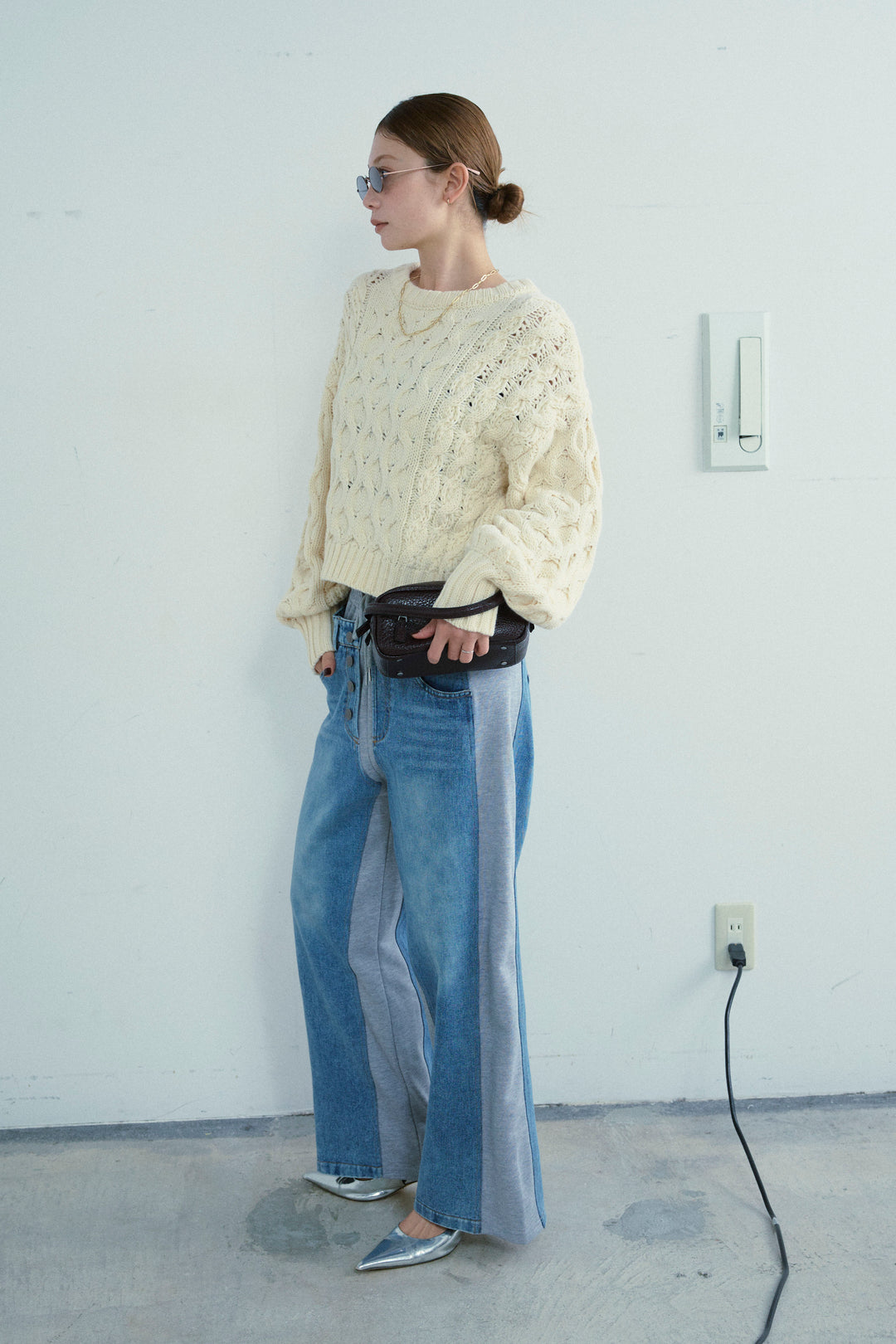 [予約/SET]バルキーケーブルPO+スウェット切り替えデニムパンツ(2set)