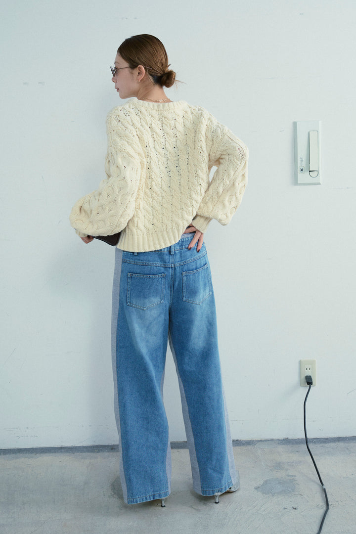 [予約/SET]バルキーケーブルPO+スウェット切り替えデニムパンツ(2set)