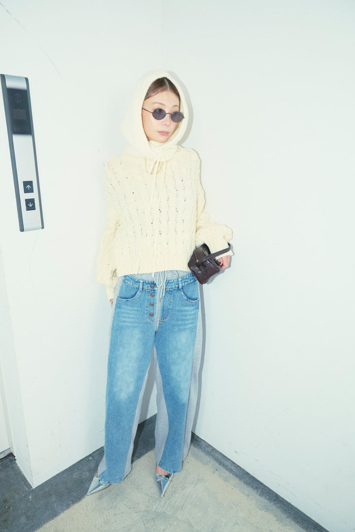 [予約]スウェット切り替えデニムパンツ