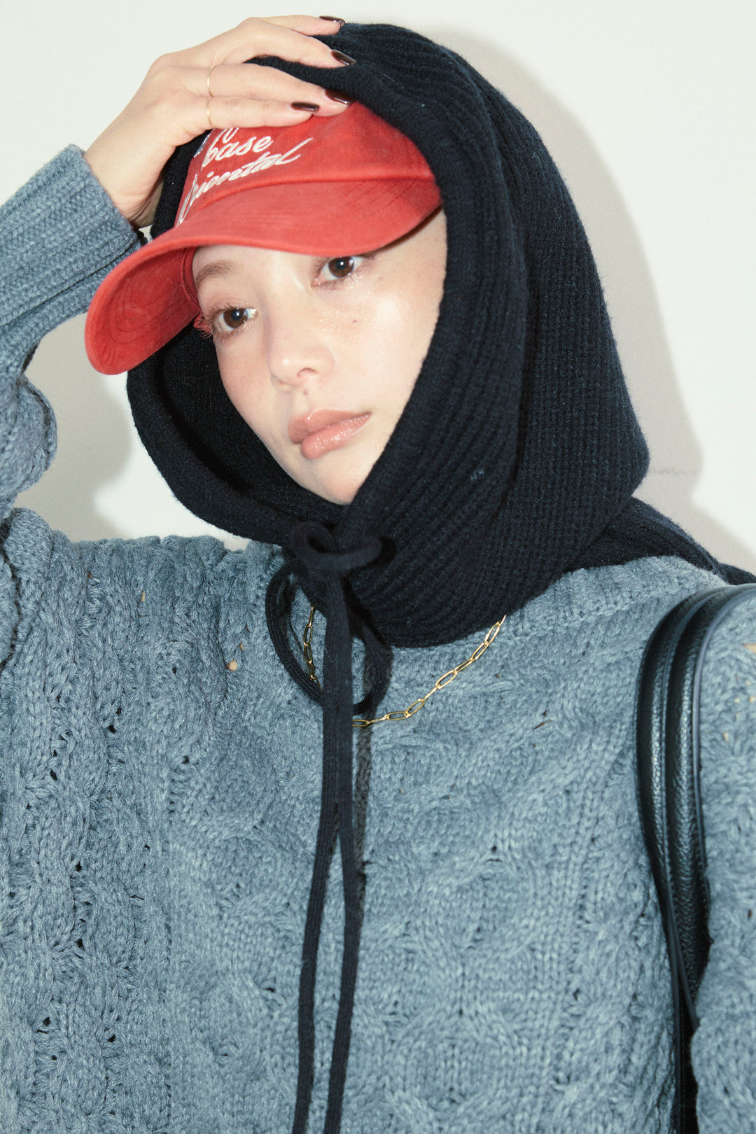 [予約/SET]アルパカタッチフライトニットキャップ+バルキーケーブルPO+スウェット切り替えデニムパンツ(3set)