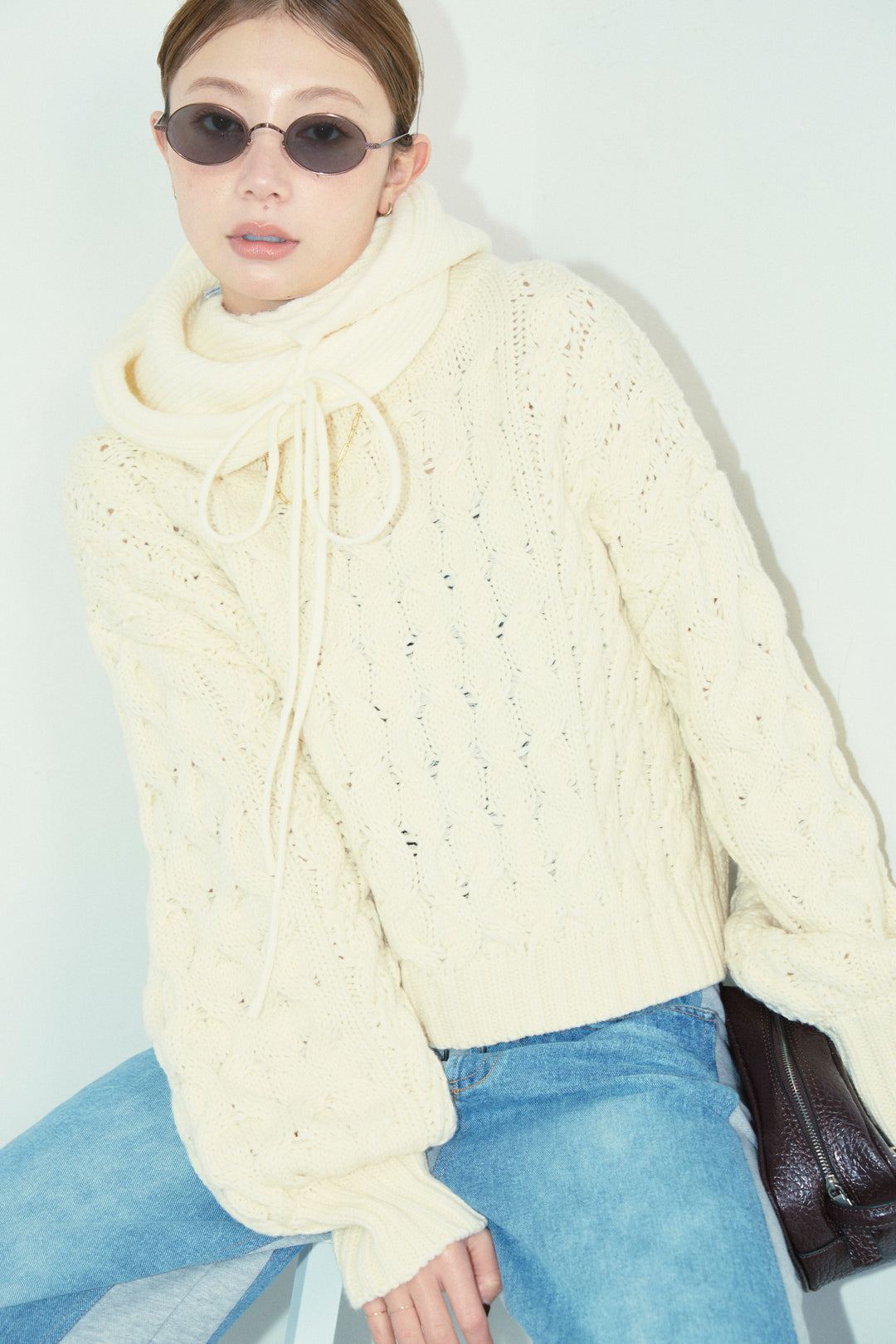 [予約/SET]アルパカタッチフライトニットキャップ+バルキーケーブルPO+スウェット切り替えデニムパンツ(3set)