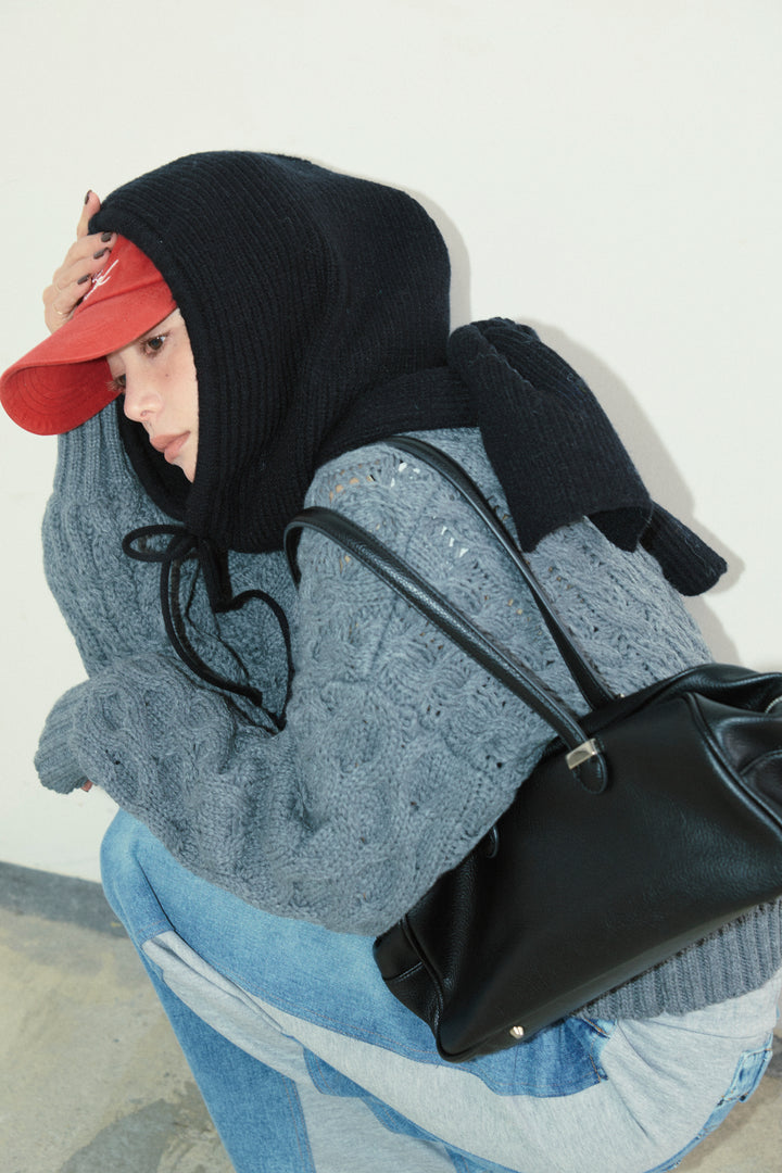 [予約/SET]アルパカタッチフライトニットキャップ+バルキーケーブルPO+スウェット切り替えデニムパンツ(3set)