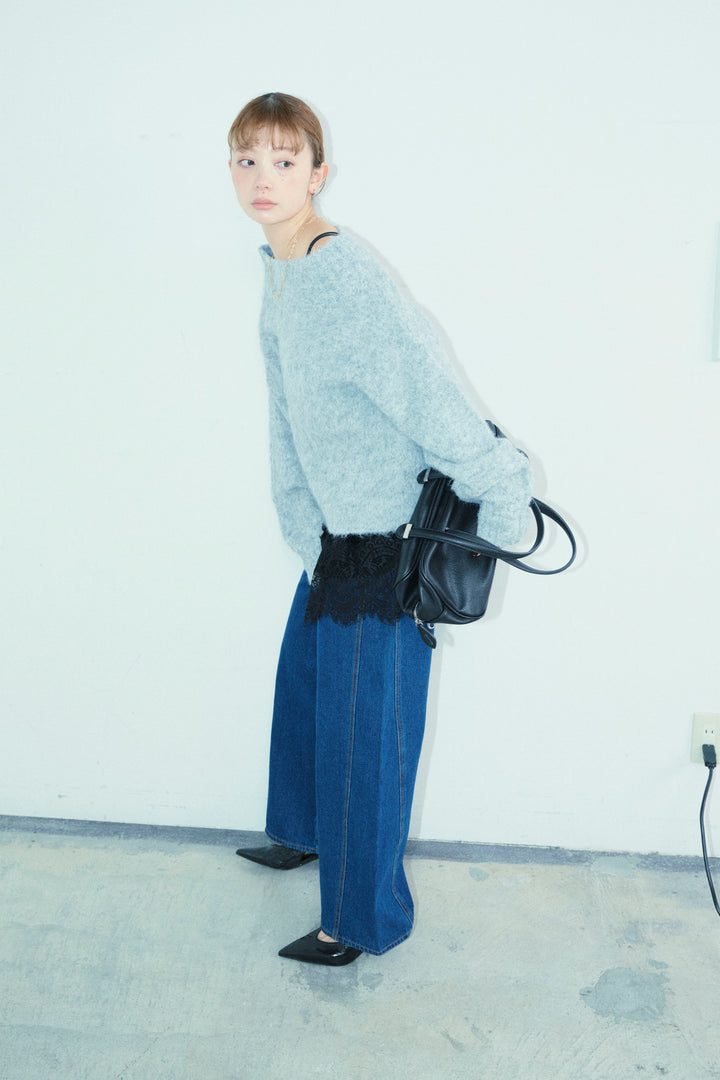 [予約/SET]アルパカタッチタッチ毛掻きオフショルニット+5ポケットサイド切り替えデニム(2set)